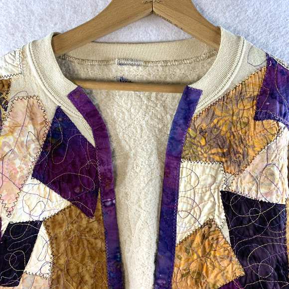 Patchwork Quilted Women Cardigan Jacket Sz L/XL Boho Hippie Cottage Folk Boxy - Picture 2 of 12